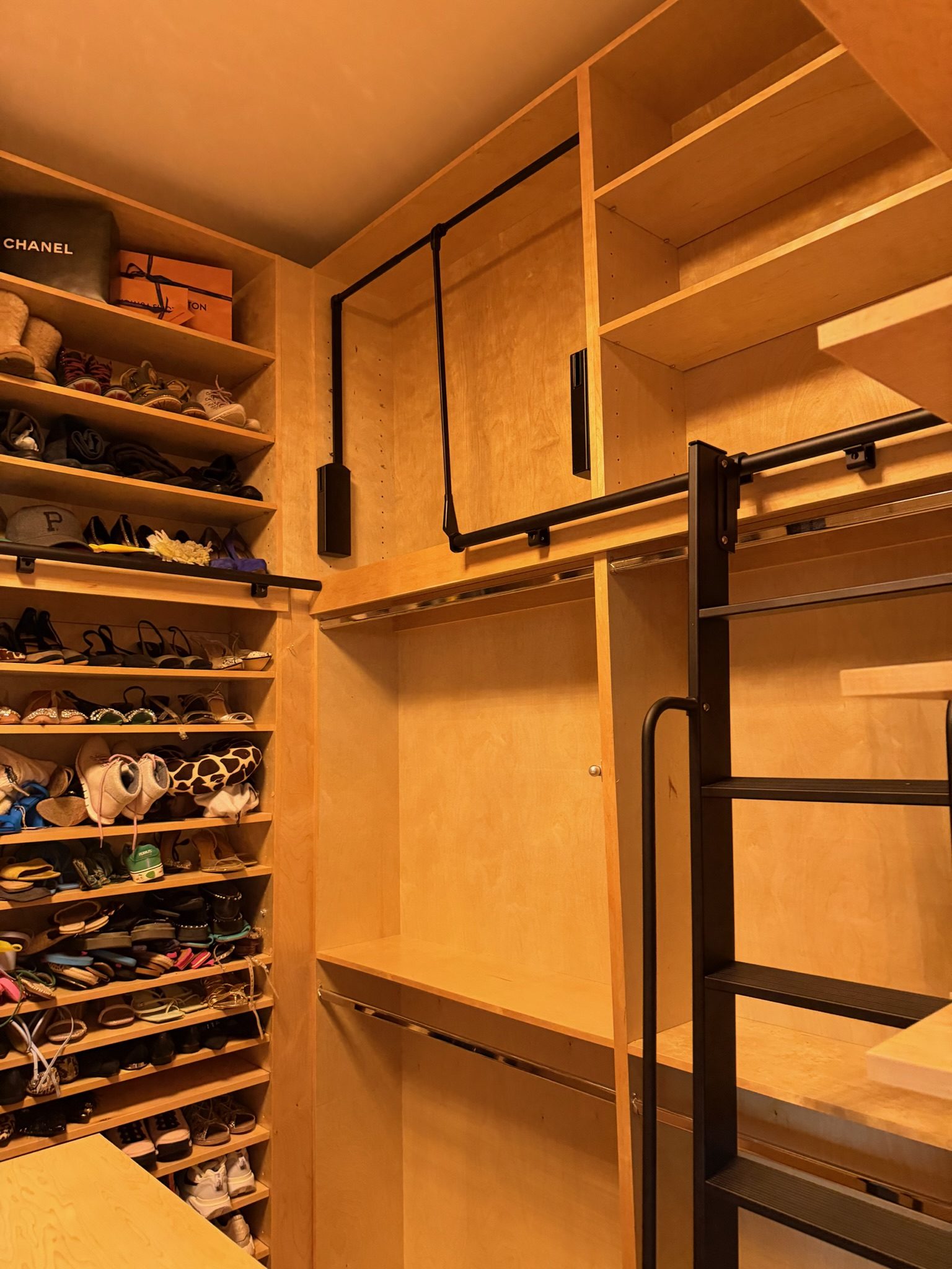 Wood walk-in closet with island